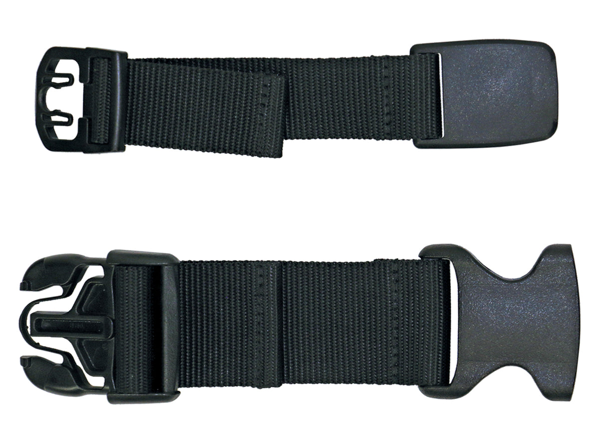 A pair of buckle extenders for Hit Air ST model vest that feature a specialty top connection and large bottom buckle.