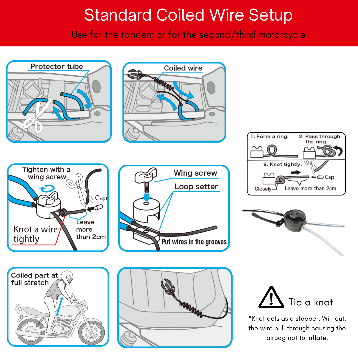 Step-by-step guide on setting up a coiled wire for motorcycles with illustrations and text.
