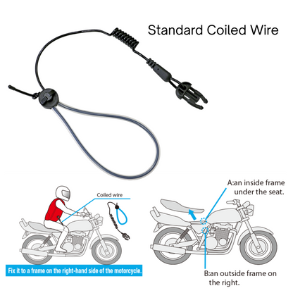 Diagram of a standard coiled wire for motorcycle use with illustrations and text.