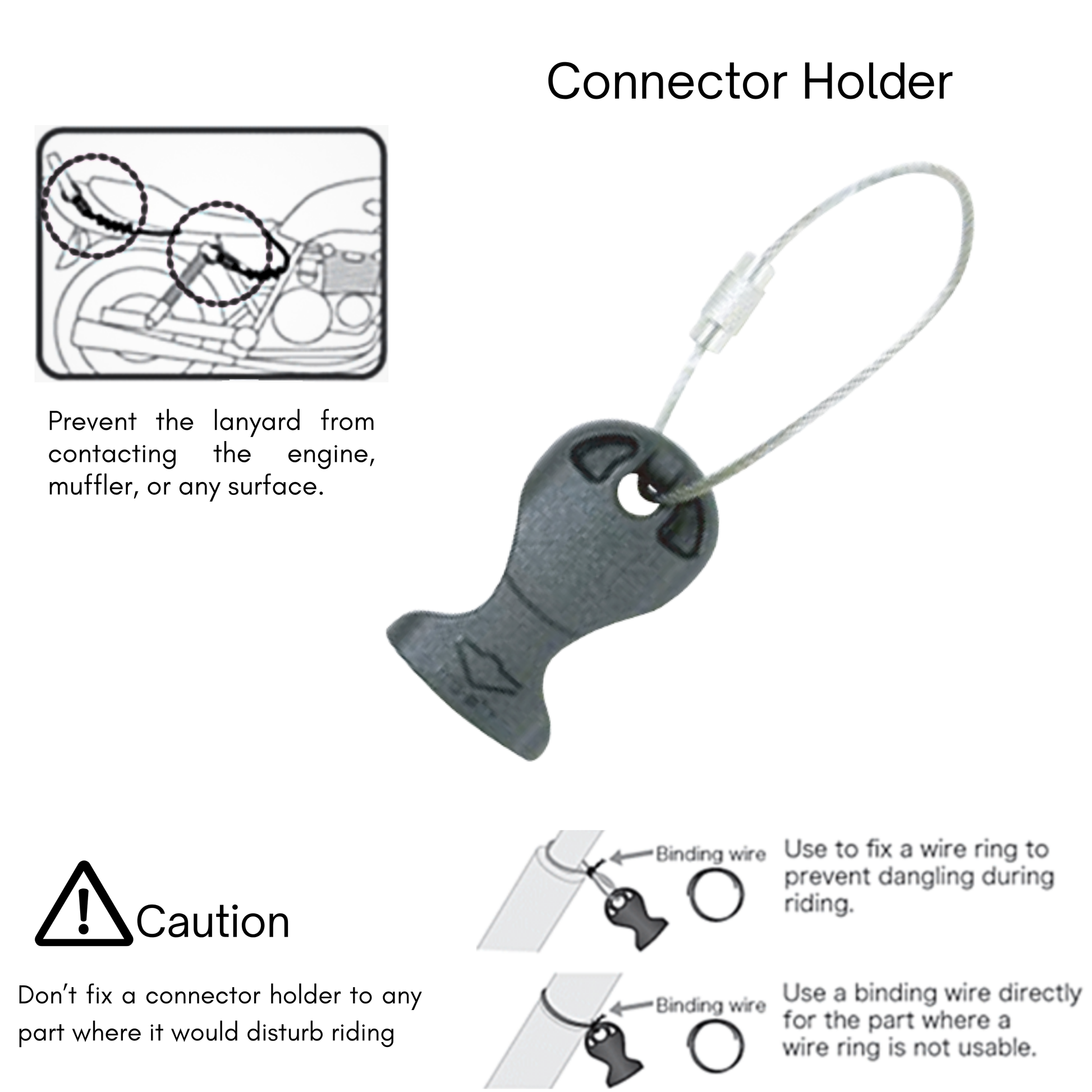 Connector holder for Hit Air lanyards, featuring a diagram and instructions for proper use. Helps maintain neat storage and prevent damage.