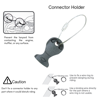 Connector holder for Hit Air lanyards, featuring a diagram and instructions for proper use. Helps maintain neat storage and prevent damage.