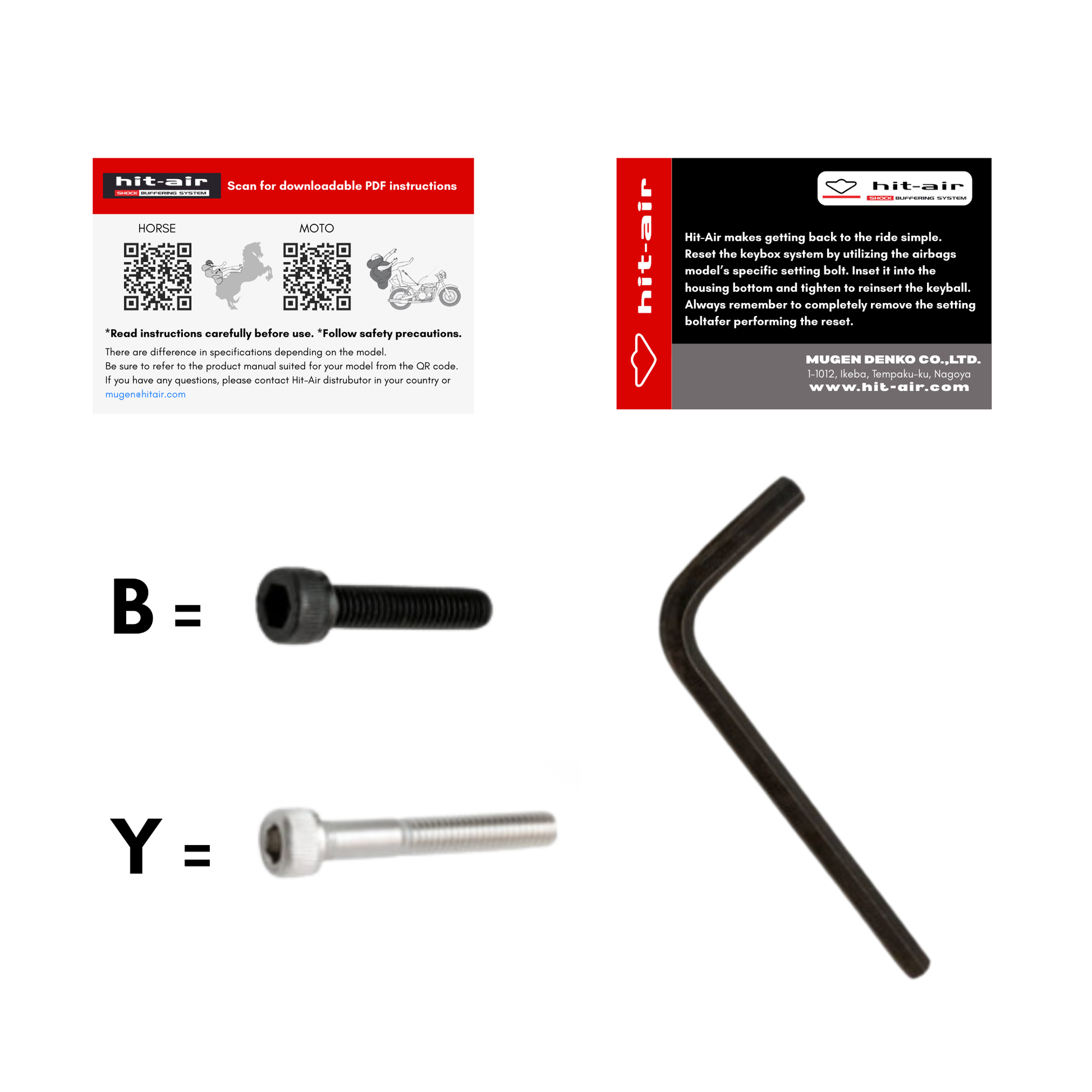 Set of screws and a tool with Hit-Air branding on a white background