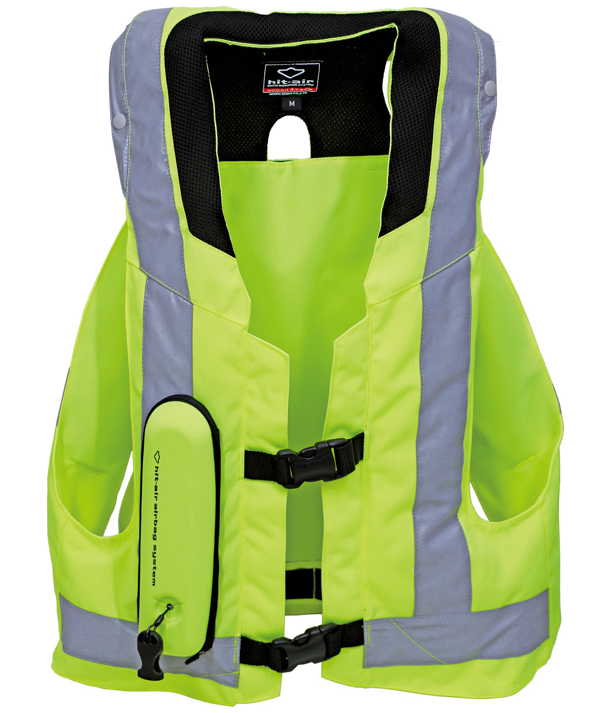 Yellow with reflective stripes airbag system on a white background