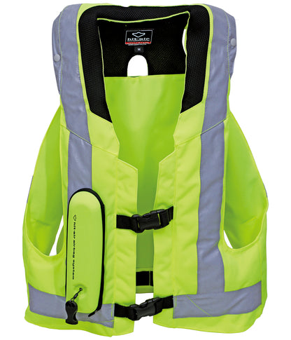 Yellow with reflective stripes airbag system on a white background