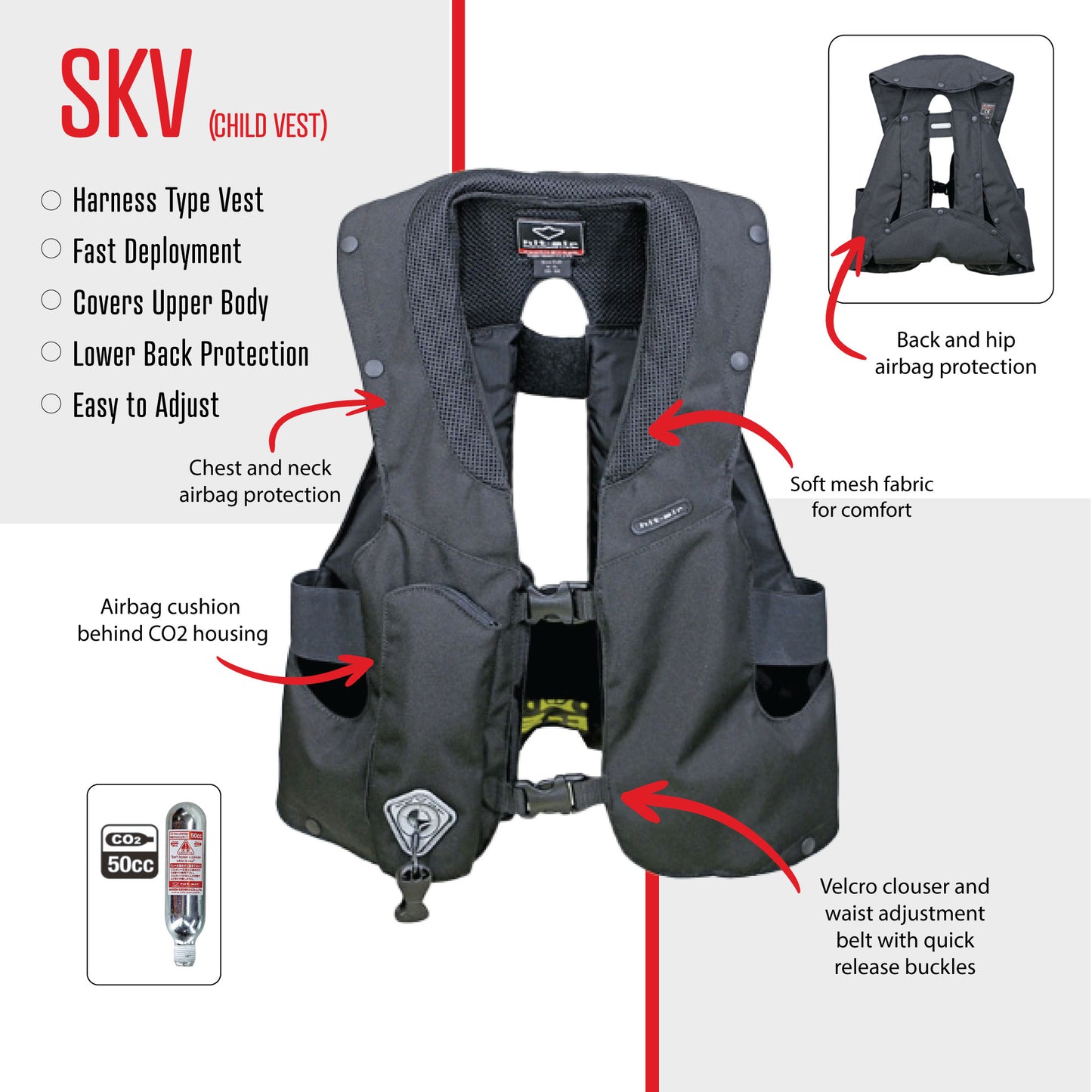 Child Hit Air safety vest with features highlighted on a white background.