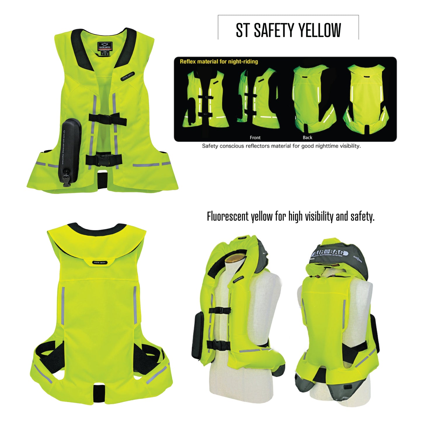 High-visibility safety vest with reflective showing day and night riding