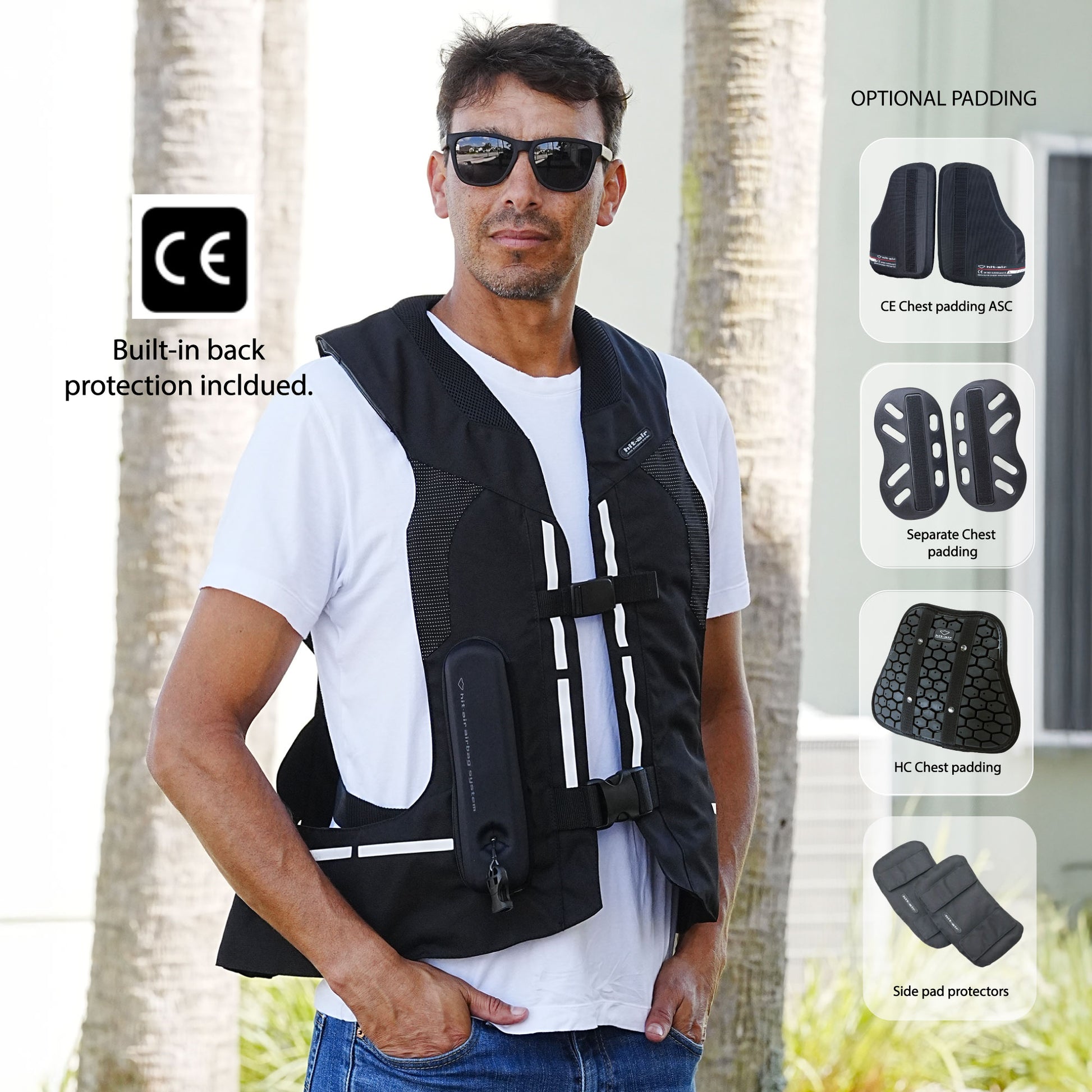 Man wearing the Hit Air ST model showing optional padding that can be added for extra protection.