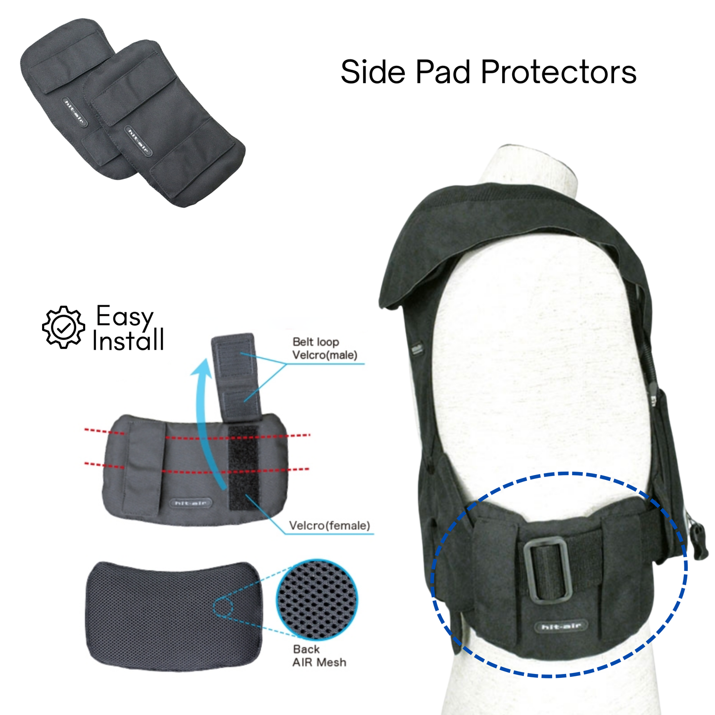 Side pad protectors and installation instructions on a Hit Air system.