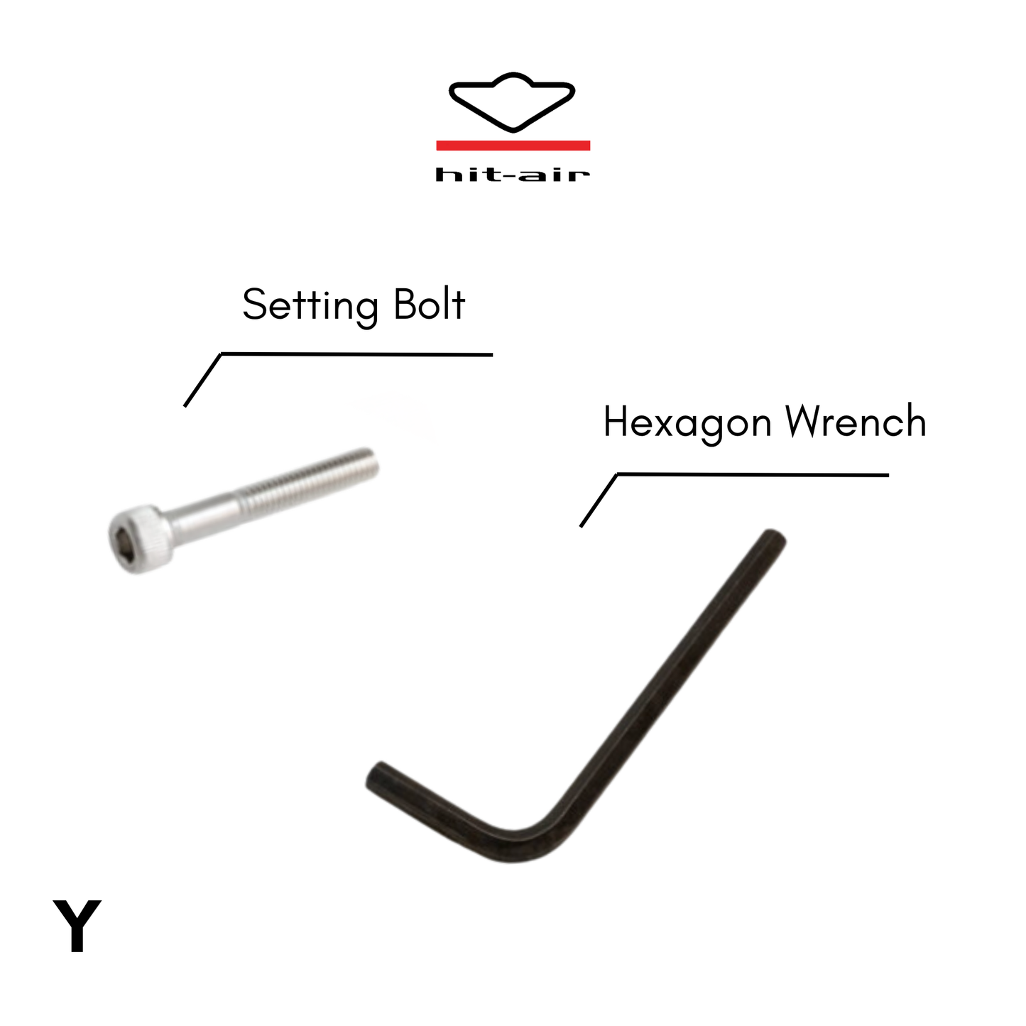 Diagram of setting bolt and hexagon wrench with Hit-Air logo on a white background