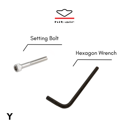 Diagram of setting bolt and hexagon wrench with Hit-Air logo on a white background